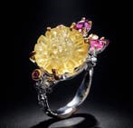 925 zilver - citroenkwarts - turmalijn - rhodoliet - Ring