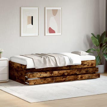 vidaXL Slaapbank met lades zonder matras 90x200 cm gerookt, 90 cm, Eenpersoons, Bruin, Verzenden