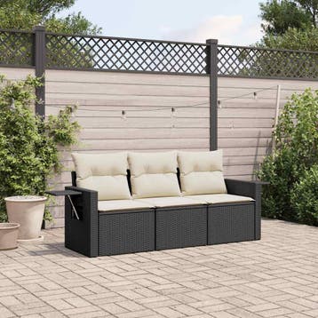 vidaXL 3-delige Loungeset met kussens poly rattan zwart, Verzenden, Nieuw, Loungeset