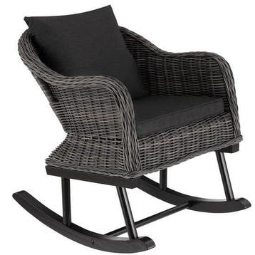 2dekans | tectake - Wicker schommelstoel Rovigo met, Huis en Inrichting, Ophalen of Verzenden, Zo goed als nieuw, Grijs