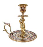 Magnifique Bougeoir à main bronze doré et bronze cloisonné