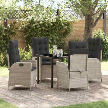 vidaXL Tuin eettafelset met kussen 5 pcs Lichtgrijs poly, Tuin en Terras, Verzenden, Nieuw, Rotan, 5 zitplaatsen