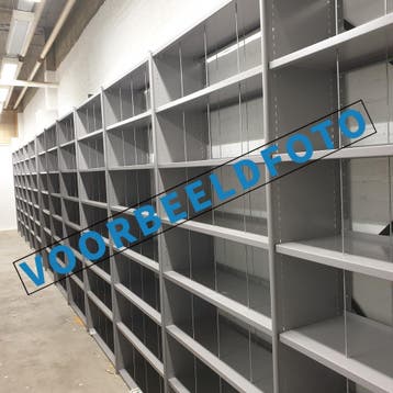 +/- 6 meter Bruynzeel metalen legbordstelling - 266 cm hoog,, Ophalen of Verzenden