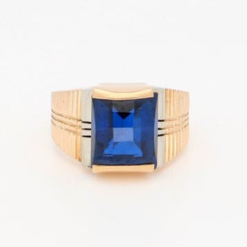 Ring - 18 karaat Geel goud - Saffier, Sieraden, Tassen en Uiterlijk, Ringen, Nieuw