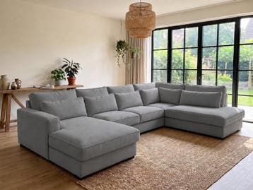 U-Bank Naaldwijk-Express - u-banken - Grijs, Nieuw, 150 cm of meer, Stof, 300 cm of meer