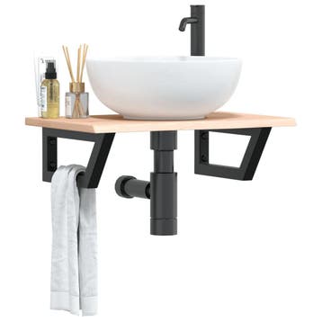 vidaXL Badkamer wandschap staal en massief eikenhout, Verzenden, Nieuw