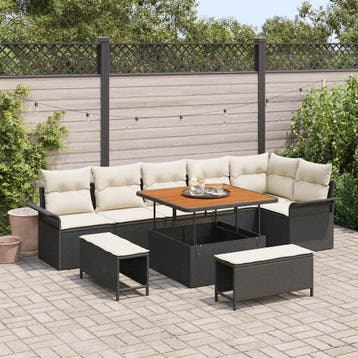 vidaXL Tuinbankenset 9 st Zwart poly rattan, Verzenden, Nieuw, Meer dan 8 zitplaatsen