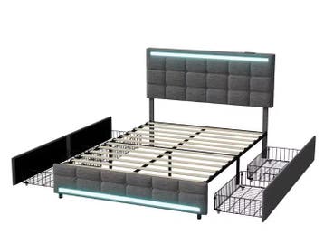 Opbergbed met LED, USB-poorten, 4 Lades en Hoofdbord, Verzenden, Nieuw