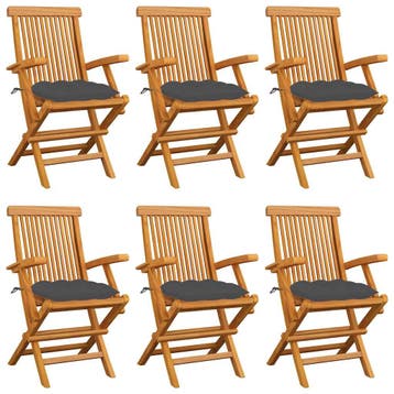 vidaXL Klapstoelen met antracietkleurige kussens, 6 stuks,, Verzenden, Nieuw, Teakhout