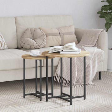 vidaXL Bijzettafelset 2 st Artisan Eiken en Zwart 50 x 50 x, Verzenden, Nieuw, 45 tot 60 cm