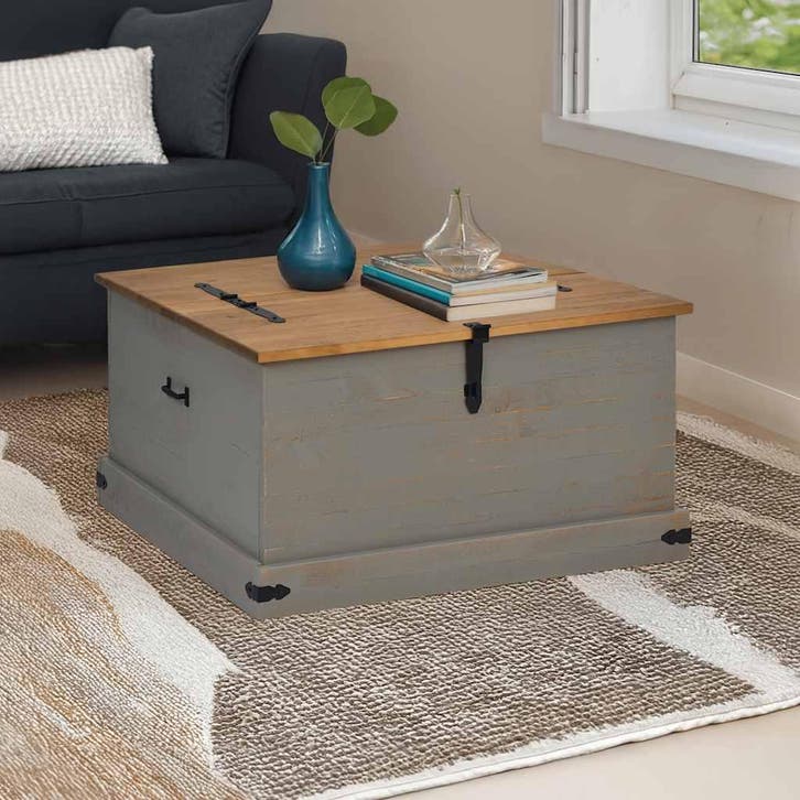 vidaXL Opbergkist HALDEN grijs 91x91x47 cm massief, Huis en Inrichting, Woonaccessoires | Kisten, Nieuw, Verzenden