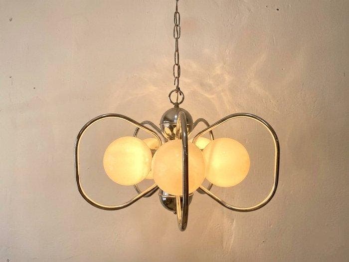Plafondlamp - Glas, Chroom, Antiek en Kunst, Antiek | Lampen