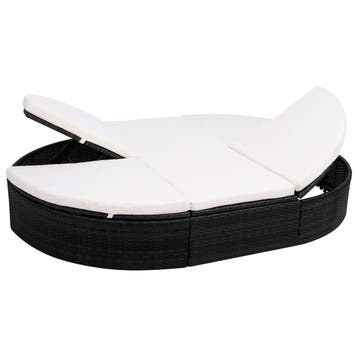 vidaXL Loungebed met kussen poly rattan zwart, Verzenden, Nieuw