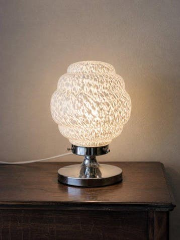 Lampada da tavolo in vetro soffiato e metallo cromato - Lamp