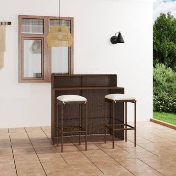 vidaXL 3-delige Tuinbarset met kussens bruin, Verzenden, Nieuw, 2 zitplaatsen