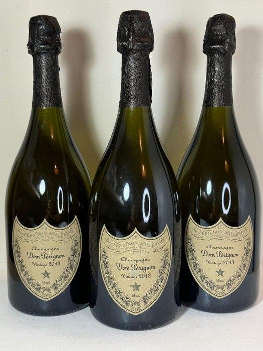 2013 Dom Pérignon - Champagne Brut - 3 Flessen (0.75 liter), Verzamelen, Wijnen