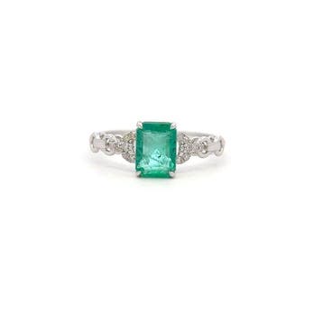 Ring - 14 karaat Witgoud - 1.05ct. tw. Smaragd - Diamant, Nieuw