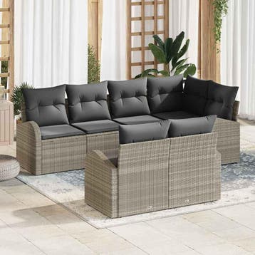 vidaXL Tuin Sofa Set Lichtgrijs poly rattan, Tuin en Terras, Tuinsets en Loungesets, Verzenden, Nieuw, Rotan, 7 zitplaatsen