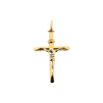 Bicolor gouden hanger van een kruis met corpus, Ophalen of Verzenden, Gebruikt, Goud, Overige merken