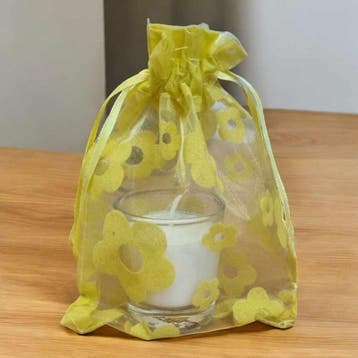 c.a. 50 x Organza zakjes 10,5 x 13,5 cm bloem print Geel, Ophalen of Verzenden, Nieuw