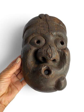 Mask - Hout - Late Edo periode - Usobuki Hyottoko Noh-maska