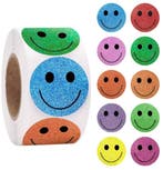 500 Stickers Op Rol - 2.5cm - Emoji / Smiley Glitter -, Verzenden, Nieuw