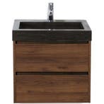 Dante Badmeubelset 60 cm - Walnoot - Wastafel Hardsteen Wit, Ophalen of Verzenden, Nieuw