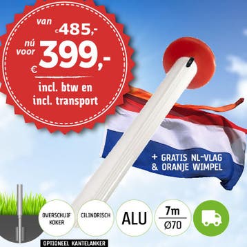 Aanbieding aluminium vlaggenmast 7 meter Ø70mm met, Diversen, Vlaggen en Wimpels, Nieuw