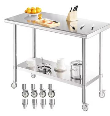 RVS Werktafel op Wielen – Verstelbare Plank, 2 Lagen, Verzenden, Nieuw