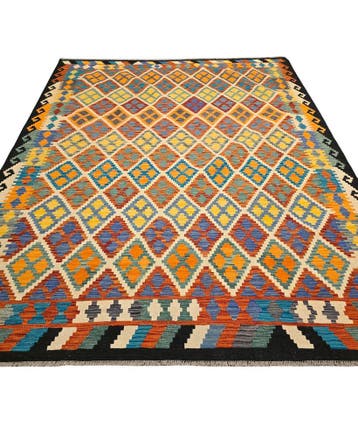 Kelim tapijt Afghan perzisch 291x203 wollen vloerkleed, Blauw, 200 cm of meer,  Perzisch tapijt kelim killim wollen vloerkleed handgeknoopt 