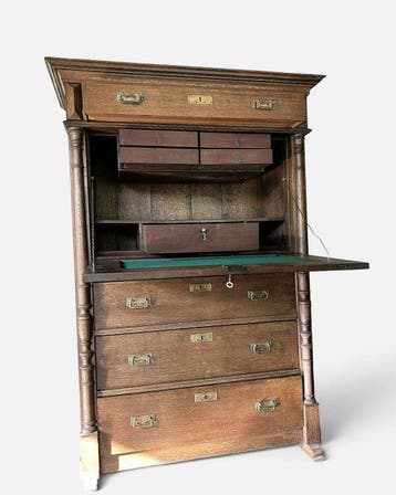 Secretaire - Eik - Met groen schrijfblad