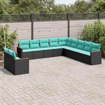 vidaXL 11-delige tuinbankset met kussens, zwart polyrotan, Verzenden, Nieuw