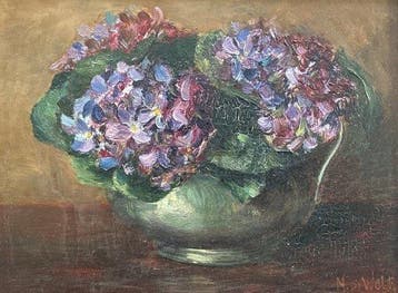 M. de Wolf (XX) - Kan met hortensia bloemen, Antiek en Kunst
