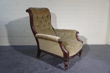 Fauteuil - Hout, Fluweel - Antieke armstoel, Antiek en Kunst