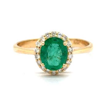 Ring - 14 karaat Geel goud - 1.48ct. tw. Smaragd - Diamant, Sieraden, Tassen en Uiterlijk, Nieuw