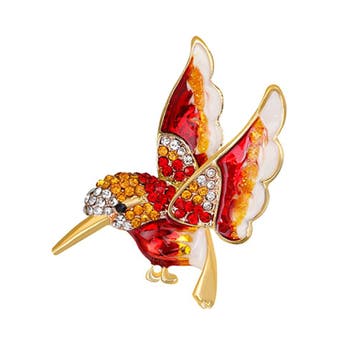 Fako Bijoux - Broche - Vogel - 42x41mm - Goudkleurig - Rood, Verzenden, Nieuw