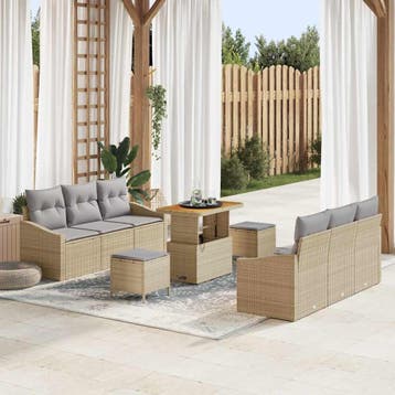 vidaXL Tuin Sofa Set 9 st 8-Aantal zitplaatsen Beige en, Verzenden, Nieuw, Rotan, Meer dan 8 zitplaatsen