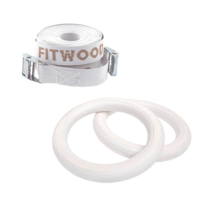Mini houten gymringen met witte straps in white wash – Pe., Kinderen en Baby's, Speelgoed | Educatief en Creatief, Nieuw, Ophalen of Verzenden