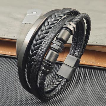 Luxe Heren Armband van Gevlochten Leer met Magnetische Sluit, Verzenden, Nieuw