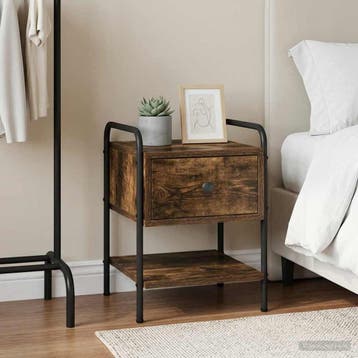 vidaXL Nachtkastje Gerookt eiken Bewerkt hout, Minder dan 45 cm, Verzenden, Nieuw, Minder dan 55 cm