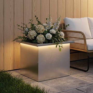 vidaXL Plantenbak met led zilver 30 x 40 x 30 cm Roestvrij, Verzenden, Minder dan 60 cm, Nieuw, Metaal