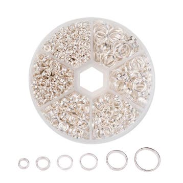 1 doosje Gemengde verzilverde split ringetjes Ø 4~10 mm –, Ophalen of Verzenden, Nieuw, Kraal