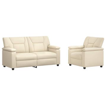 vidaXL Bankstel 2 pcs Crèmekleurig Kunstleer, Huis en Inrichting, Verzenden, Nieuw, Leer, 150 tot 200 cm