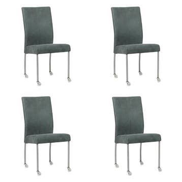 Set van 4 Leren eetkamerstoelen Comfort met wieltjes -, Ophalen of Verzenden, Nieuw, Leer