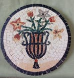 Vintage Mozaïek - 1980-1990 - Mozaïek met bloemen, Antiek en Kunst