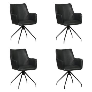 Set van 4 Leren draaibare eetkamerstoelen Wave - Granada, Huis en Inrichting, Stoelen, Ophalen of Verzenden, Nieuw, Leer, Vijf, Zes of meer stoelen