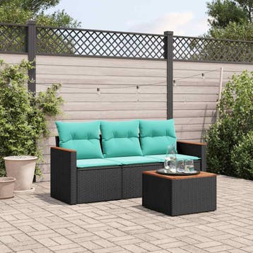 vidaXL 4-delige tuinbankset met kussens, zwart polyrotan, Verzenden, Nieuw