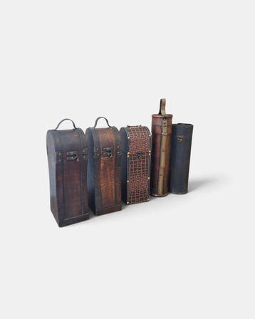 Kist (5) - Hout, Leder, Metaal - Decoratieve Wijn koffers