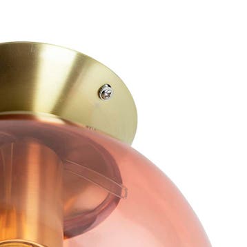 Art deco plafondlamp messing met roze glas - Pallon, Verzenden, Nieuw, Glas