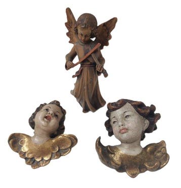 Snijwerk, farbige Putten Engelsköpfe - Wandfiguren + kleiner